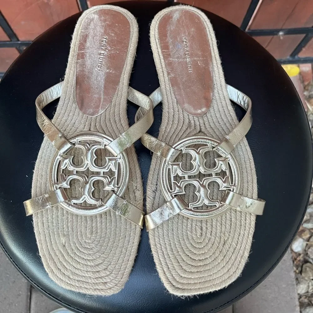 TORY BURCH bombe miller espadrille slide in gold size 10